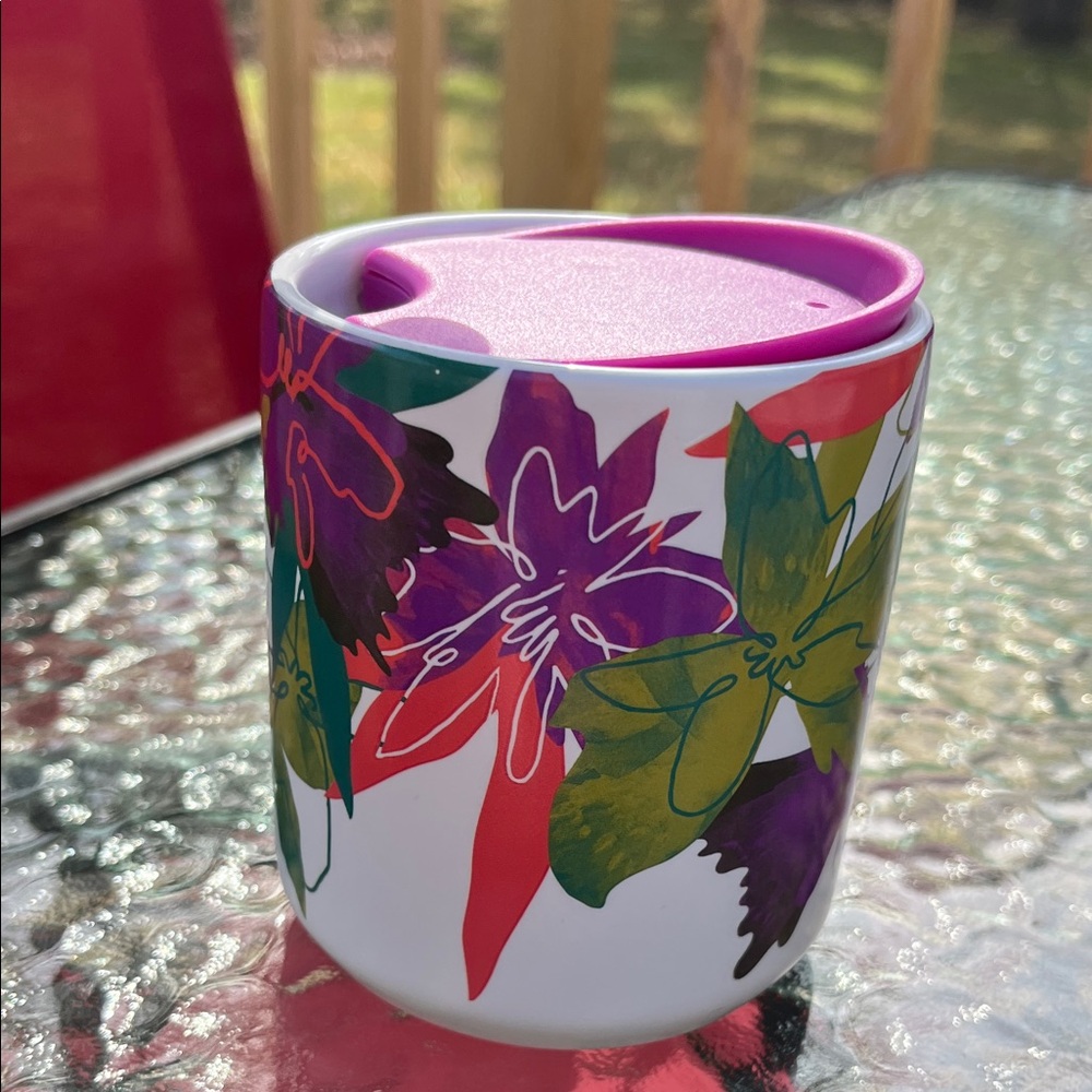 Starbucks White Mug with Green and Purple Floral Design - Picture 5 of 8